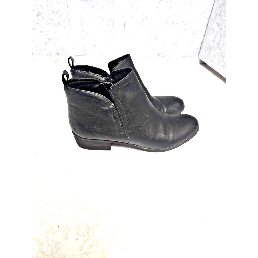 Sun + Stone Women's Cadee Zipper Ankle Booties - Black Faux Leather, Size 9